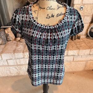 Worthington Black and Red Geometric Blouse